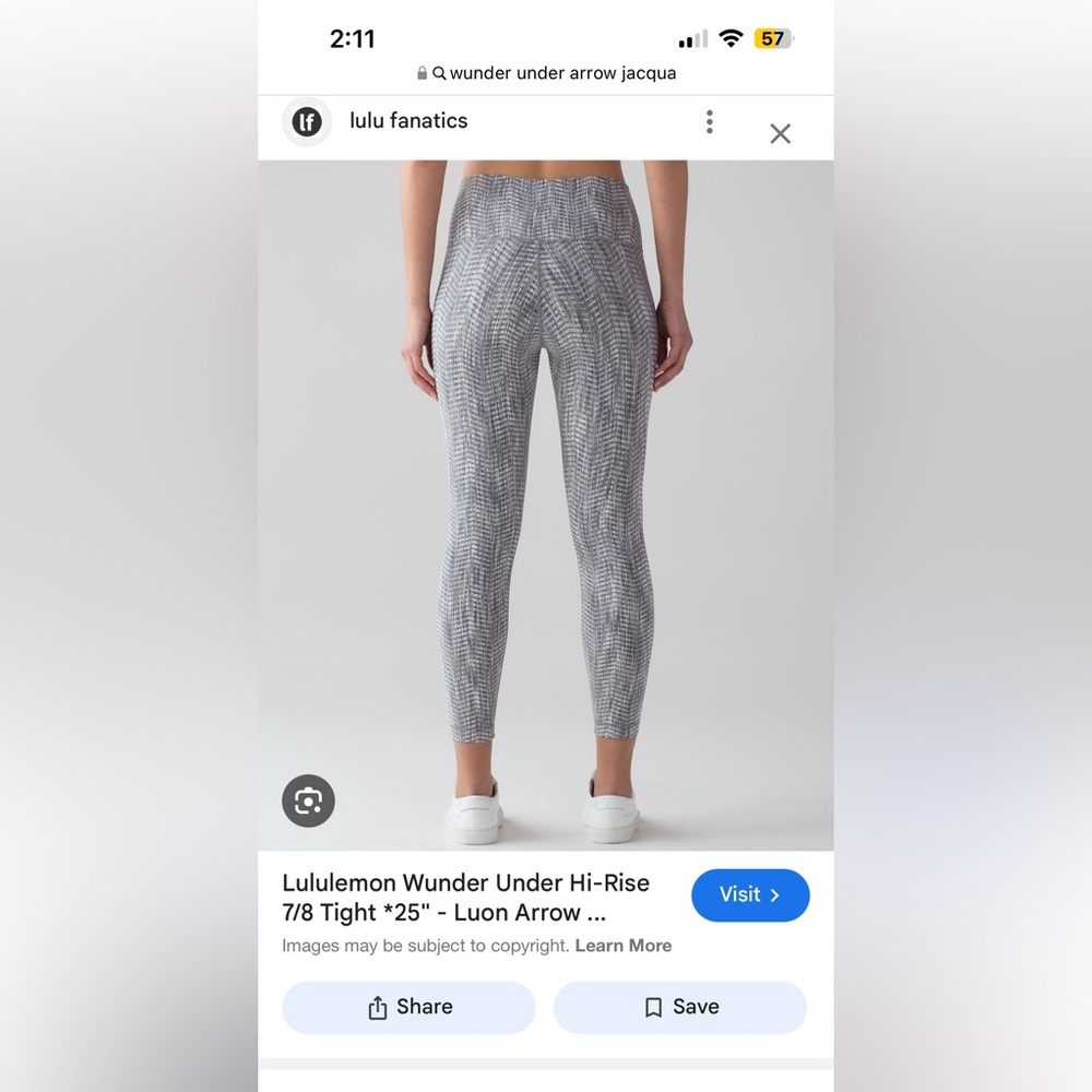 Lululemon luon silver battleship arrow jacquard wunder unders - 7/8, size 6